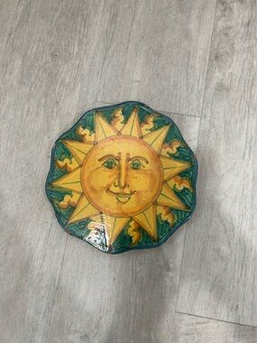 Hand-Painted Ceramic Sun Wall Accent in Yellow and Green